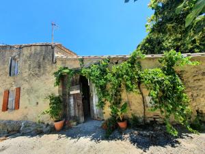 um edifício antigo com plantas em frente em 1832 La Rabassière em Malaucène