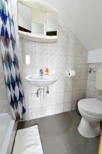 a bathroom with a toilet and a sink at House Marinic in Grabovac +97 photos