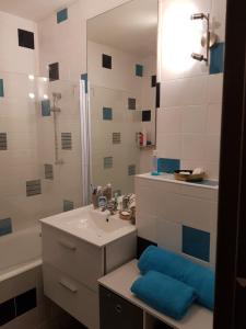 尼姆的住宿－Chambre spacieuse dressing WC et SDB communes，一间带水槽、淋浴和镜子的浴室