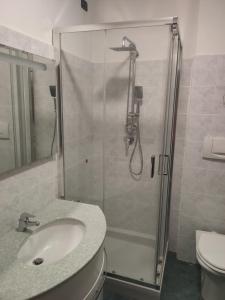貝加莫的住宿－Veronica's Home，带淋浴、盥洗盆和卫生间的浴室