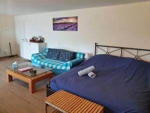 Postel nebo postele na pokoji v ubytování Maison d'hôtes Bleu Cudrefin