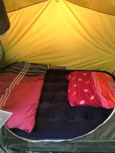Posteľ alebo postele v izbe v ubytovaní Camping Zakopane Willa Skoczek oferta nie dotyczy noclegu w pokoju ,w namiocie ręczniki woda mineralna , kołdra poduszki lub śpiwory