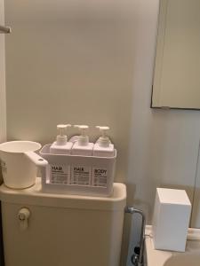 a toilet with a package on top of it at ウィンベル沖縄名護コーラルビュー in Agarii +83 photos