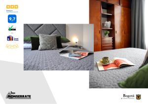 un collage de fotos de un dormitorio con cama en Depa Monserrate - Charming Historic Nest with Breathtaking Mountain Views - Apartaestudio, en Bogotá
