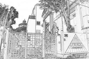 a pencil drawing of a fence with a pyramid at Prince Residence Apartments in Bucharest