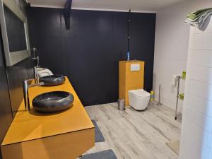 un bagno con due grandi pneumatici su un bancone di Huize Cobertizo is landelijk en uniek gelegen. a De Wijk Altre 37 foto