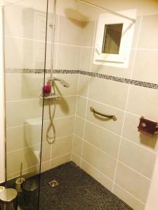 a shower with a glass door in a bathroom at La Chambre de Veyrines in Mérignac +3 photos