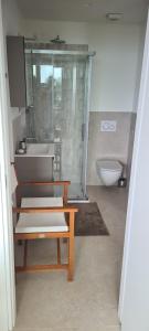 A bathroom at Cokkinis villa with garden overlooking the sea