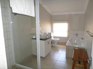 ein Bad mit einer Dusche, einem Waschbecken und einem WC in der Unterkunft Clanwilliam Accommodation in Clanwilliam