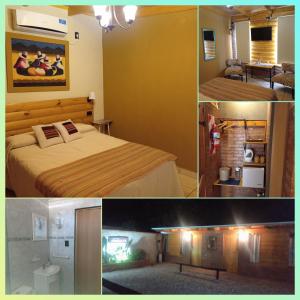 a collage of four pictures of a bedroom at Quedate Apart Hotel in Correa