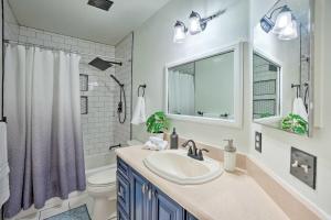 a bathroom with a sink and a toilet and a shower at Sunny Brandon Getaway with Fire Pit! in Brandon +21 photos