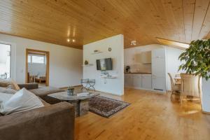 een woonkamer met een bank en een tafel bij Ferienwohnung Hoche in Vandans