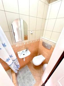 a small bathroom with a toilet and a sink at Titanic in Władysławowo +36 photos