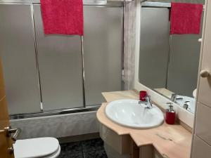 a bathroom with a sink and a shower and a toilet at BRISA DE PONIENTE con cochera y aire acondicionado in Águilas +30 photos