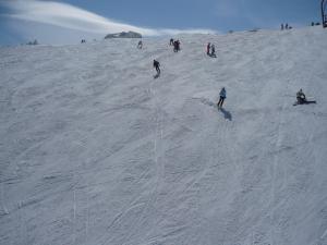 a group of people skiing down a snow covered slope at Bed and Breakfast Vila Lala in Jahorina