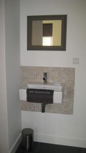 a bathroom with a sink and a mirror at B&B Het Postenhofje in Puiflijk