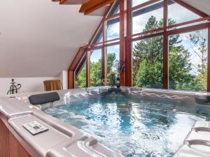 a large plunge pool in a house with windows at Chalet Drevarska in Benecko