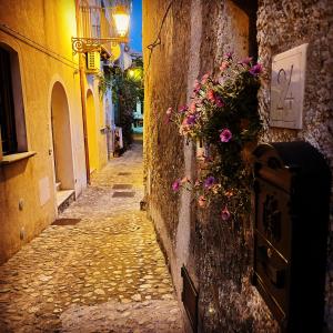an alley with flowers on the side of a building at Residenza Matilde in Fiumefreddo Bruzio