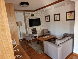 a living room with a couch and a fireplace at Aparthotel JAHORINA A123 in Jahorina