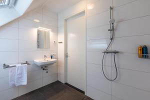 a bathroom with a shower and a sink at Villapark Ehzerburg in Almen