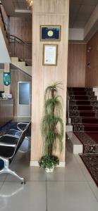 PanjakentHotel SUGD & Guest House的楼梯旁的大堂,有盆栽植物