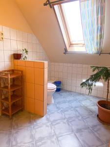 エゲルにあるIstván Vendégházのバスルーム(トイレ付)、窓が備わります。