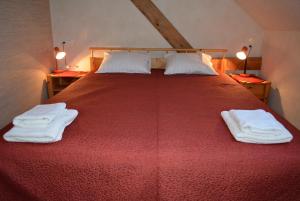 Ένα ή περισσότερα κρεβάτια σε δωμάτιο στο Viesu nams Mežvidi