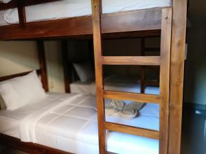 a bunk bed with a ladder leading to a bunk bed at HAPPY PENIDA HOSTEL 2 in Toyapakeh