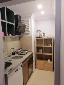 - une cuisine avec un évier et un comptoir dans l'établissement House KA Naz, à Çanakkale