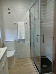 a shower with a glass door in a bathroom at Casa Valentín in Casillas