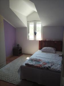 a bedroom with a bed and two windows at Apartman Balsa in Kotor