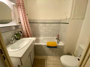 a bathroom with a sink and a toilet and a tub at Studio le République in Dijon