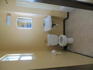 a bathroom with a toilet and a window at Lincoln Lodge Motel in Clarks Hill