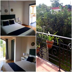 two pictures of a room with a bed and a balcony at Pepper My Love! in Mexico City