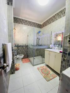 a bathroom with a shower and a sink and a toilet at Alis Villa in Hurghada