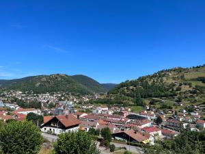 Blick auf eine kleine Stadt in den Bergen in der Unterkunft Magnifique appartement classé 4 étoiles avec Sauna et terrasse dans chalet in La Bresse
