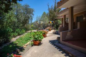 a house with potted plants on the side of it at Hotel L'Oleandro in Villasimius