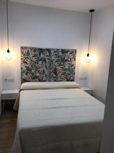een slaapkamer met een groot bed met 2 verlichting bij Amatista 2 in El Pozo de los Frailes