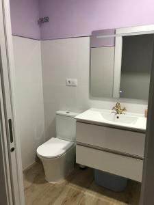 W łazience znajduje się toaleta, umywalka i lustro. w obiekcie Amatista 2 w mieście El Pozo de los Frailes