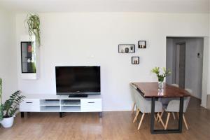 a living room with a tv and a table at Ferienwohnung Natur in Balingen