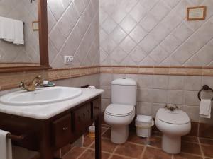 a bathroom with a toilet and a sink at Casa Rural dos Chaos in Arnoia