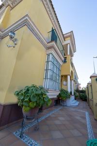 a building with a potted plant in a courtyard at VILLA CAPITAN in Sanlúcar de Barrameda