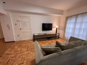 uma sala de estar com um sofá e uma televisão de ecrã plano em HERMOSO DEPARTAMENTO EN EDIFICIO MENDOZA CENTRO em Mendoza