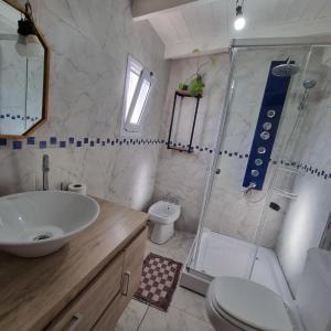 a bathroom with a shower and a sink and a toilet at M&M Depto in Cipolletti +20 photos