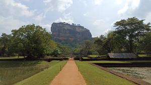 a mountain in the distance with a dirt road at Nature Beach Huts in Trincomalee
