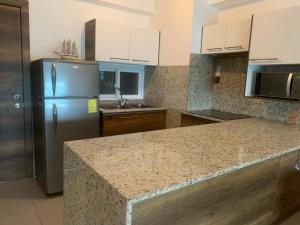 通苏帕Suite de Lujo en Resort Playa Azul, Tonsupa的配有冰箱和台面的厨房 更多7张照片