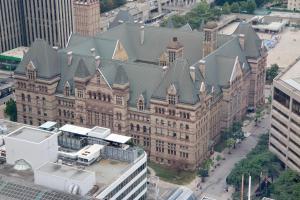 an aerial view of a large building with a roof at Apartment/2Bedrooms/2 Full Bathrooms/Free parking in Toronto