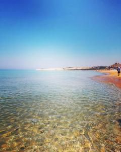 una playa con agua clara y una persona de pie en la orilla en La Margherita - Casa vacanze, en Montallegro