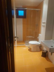 a bathroom with a toilet and a shower and a sink at Aldea Bricia 201 in Posada de Llanes +14 photos