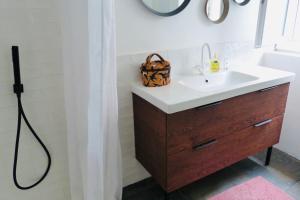 een badkamer met een wastafel en een spiegel bij Bagatelle - 2 chambres in Talence